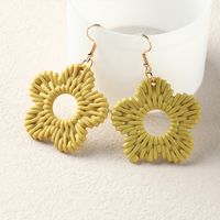 Fashion Solid Color Hollow Flower Bamboo Rattan Straw Drop Earrings main image 5