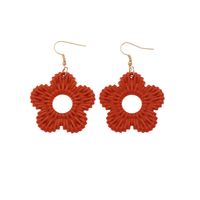 Fashion Solid Color Hollow Flower Bamboo Rattan Straw Drop Earrings main image 6