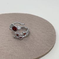 Fashion Three-dimensional Metal Thorns Inlaid With Red Diamonds Ring main image 6