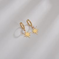 Vintage Rice Beads Eight-pointed Star Round Stainless Steel Earrings sku image 1