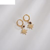 Vintage Rice Beads Eight-pointed Star Round Stainless Steel Earrings sku image 4