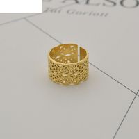 French Retro Simple Stainless Steel 14k Hollow Open Wide Index Finger Ring sku image 1