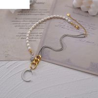 Retro Stitching Two-color Pearl Necklace Alloy Clavicle Chain sku image 3