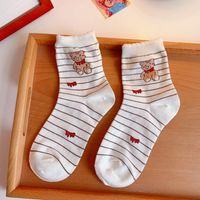 Cute Female Autumn And Winter Cartoon Bear Stockings Retro Stripes sku image 3