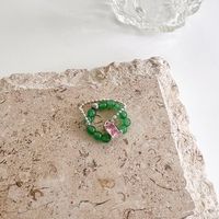 Korean Pearl Crystal Zircon Ring Fashion Elastic Pearl Ring sku image 1