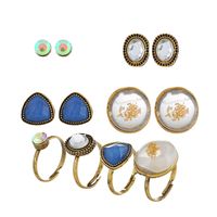 Simple Inlaid Diamond Fashion Geometric Earrings Ring 8 Sets sku image 1