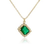 Square Emerald Zircon Pendant Copper Plated 18k Gold Necklace Female sku image 4