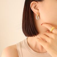 Fashion Embossed Handmade Texture Oval Shaped Titanium Steel Gold-plated Earrings sku image 2
