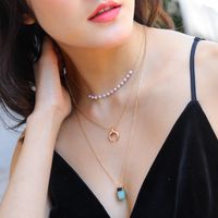 Fashion Multi-layer Necklace Green Imitation Natural Stone Alloy Necklace sku image 1