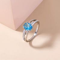 Fashion Oval Lake Water Sapphire Female Ring Simple Copper Zircon Ring sku image 1