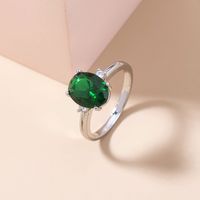 Fashion Emerald Green Gemstone Copper Ring Simple Micro-set Zircon Ring sku image 1
