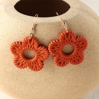 Fashion Solid Color Hollow Flower Bamboo Rattan Straw Drop Earrings sku image 5