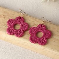 Fashion Solid Color Hollow Flower Bamboo Rattan Straw Drop Earrings sku image 2