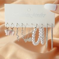 Simple Butterfly Snake Shaped Inlaid Pearl Earrings Cardboard Multi-piece Set sku image 2