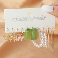 Simple Butterfly Snake Shaped Inlaid Pearl Earrings Cardboard Multi-piece Set sku image 3