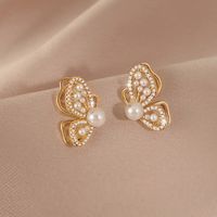 Style Coréen Papillon Alliage Perles Artificielles Boucles D'Oreilles main image 2