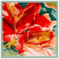 130cm Spring New Oil Painting Flower Silk Scarf Shawl Large Square Scarf main image 5