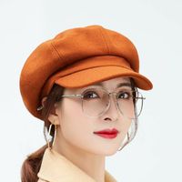British Solid Color Woolen Octagonal Female Autumn And Winter New Peaked Cap main image 2