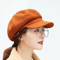 British Solid Color Woolen Octagonal Female Autumn And Winter New Peaked Cap main image 3