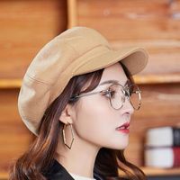British Solid Color Woolen Octagonal Female Autumn And Winter New Peaked Cap main image 4