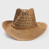 2022 Solid Color Sunscreen Sunshade Cowboy Handmade Straw Hat main image 3