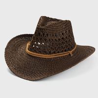 2022 Solid Color Sunscreen Sunshade Cowboy Handmade Straw Hat main image 5
