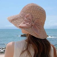Simple Solid Color Bow Straw Hat Small Edge Fisherman Hat main image 1