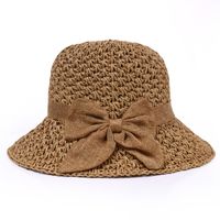Simple Solid Color Bow Straw Hat Small Edge Fisherman Hat main image 3