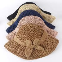 Simple Solid Color Bow Straw Hat Small Edge Fisherman Hat main image 5