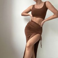 Fashion Solid Color Navel Tube Top Top Long Length Skirt Suit Wholesale main image 4