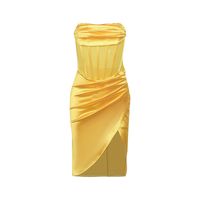 Fashion Satin Mesh Slit Dress Spring And Summer New Slim Stitching Package Hip Skirt main image 6
