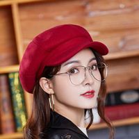 British Solid Color Woolen Octagonal Female Autumn And Winter New Peaked Cap sku image 3