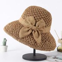 Simple Solid Color Bow Straw Hat Small Edge Fisherman Hat sku image 1