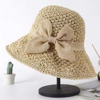 Simple Solid Color Bow Straw Hat Small Edge Fisherman Hat sku image 3