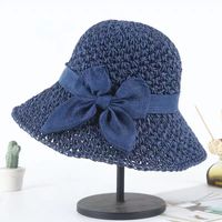 Simple Solid Color Bow Straw Hat Small Edge Fisherman Hat sku image 4