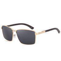 New Square Sunglasses Men's Fashion Metal Wood Grain Leg Sunglasses sku image 1