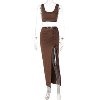 Fashion Solid Color Navel Tube Top Top Long Length Skirt Suit Wholesale sku image 4