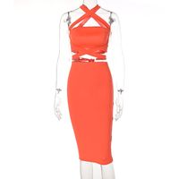 Fashion Solid Color Lace-up Tube Top Top Slim Hip Skirt Suit Wholesale sku image 1