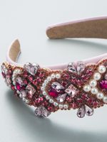Barockes, Rosafarbenes, Rotes, Geometrisch Eingelegtes, Breites Stirnband Mit Diamantperlen main image 5