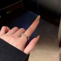 Fashion Branch Shaped Diamond Ring Simple Opening Pearl Copper Ring main image 3