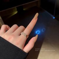 Fashion Branch Shaped Diamond Ring Simple Opening Pearl Copper Ring main image 4