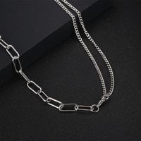 Simple Hollow Chain Double-chain Splicing Titanium Steel Necklace main image 4
