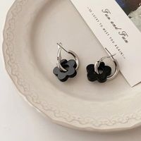 Fashion Black Flower Earrings Simple Alloy Drop Earrings main image 4