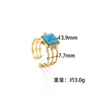 New 14k Gold Bamboo Square Blue Turquoise Stainless Steel Open Ring main image 4