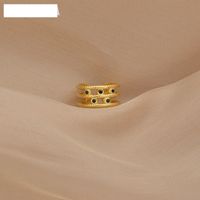 New 14k Gold Three-line Black Diamond Stainless Steel Open Ring Female main image 6