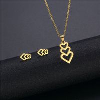 Fashion Cute Heart-shaped Pendant Stainless Steel Necklace Earring Set main image 3