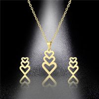 Fashion Cute Heart-shaped Pendant Stainless Steel Necklace Earring Set main image 5