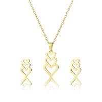 Fashion Cute Heart-shaped Pendant Stainless Steel Necklace Earring Set main image 6