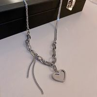 Vintage Tassel Heart Pendant Hollow Chain Titanium Steel Necklace Wholesale main image 5