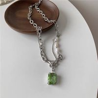 Vintage Emerald Stacked Belt Pearl Hollow Chain Titanium Steel Necklace main image 1